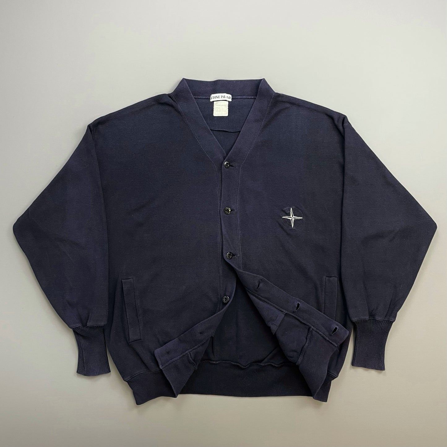 Stone Island Navy 90s Compass Emblem Button-Up Cardigan