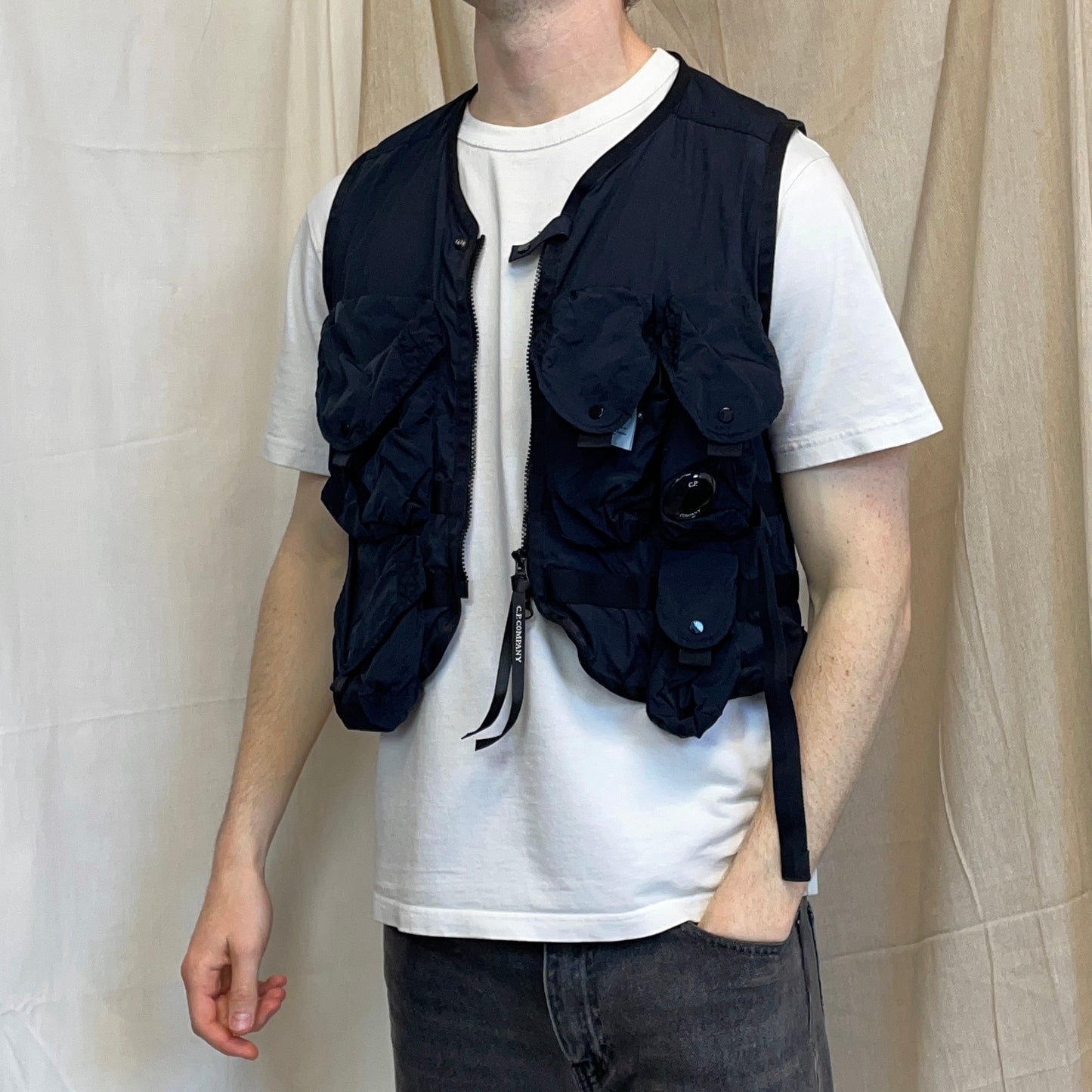 C.P. Company Navy 50 Fili Garment Dyed Tactical Utility Gilet Vest