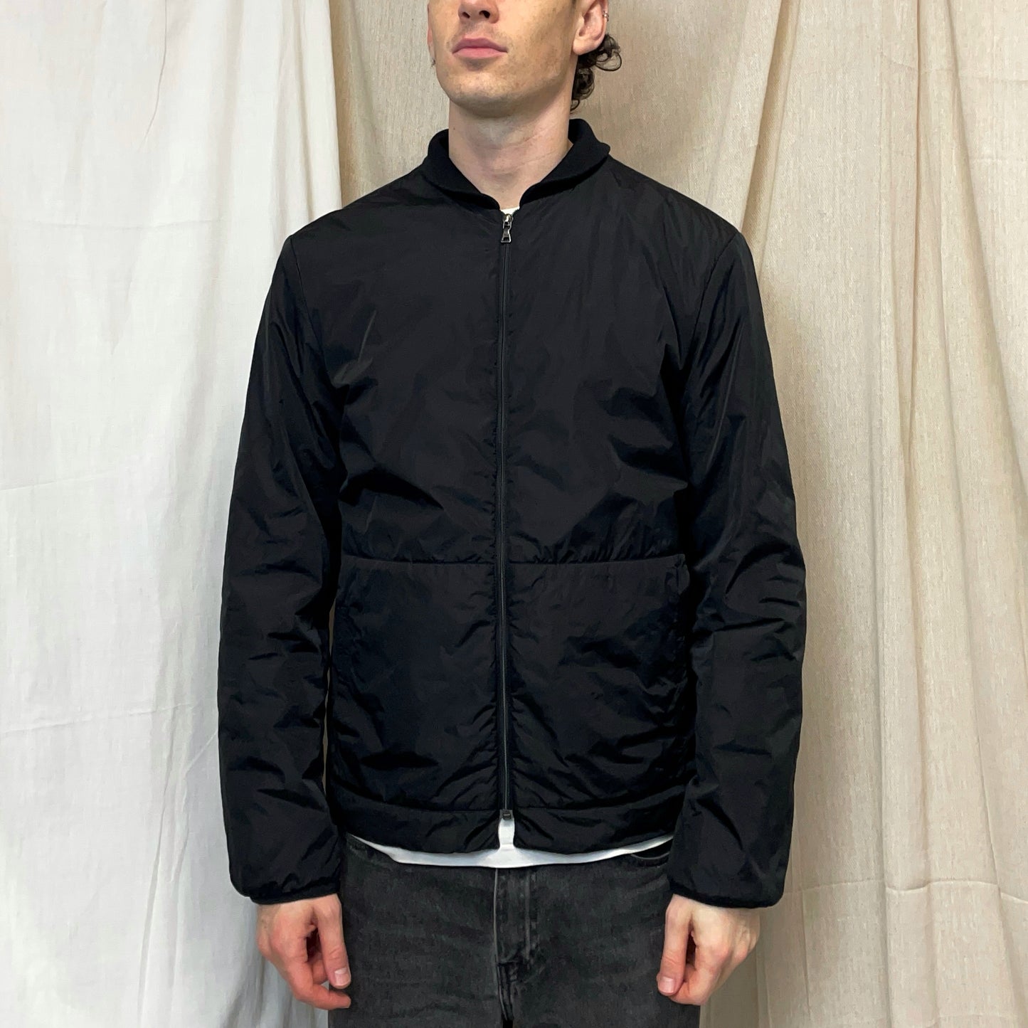 Prada Sport Black 00s Wool & Nylon Padded Liner Bomber Jacket