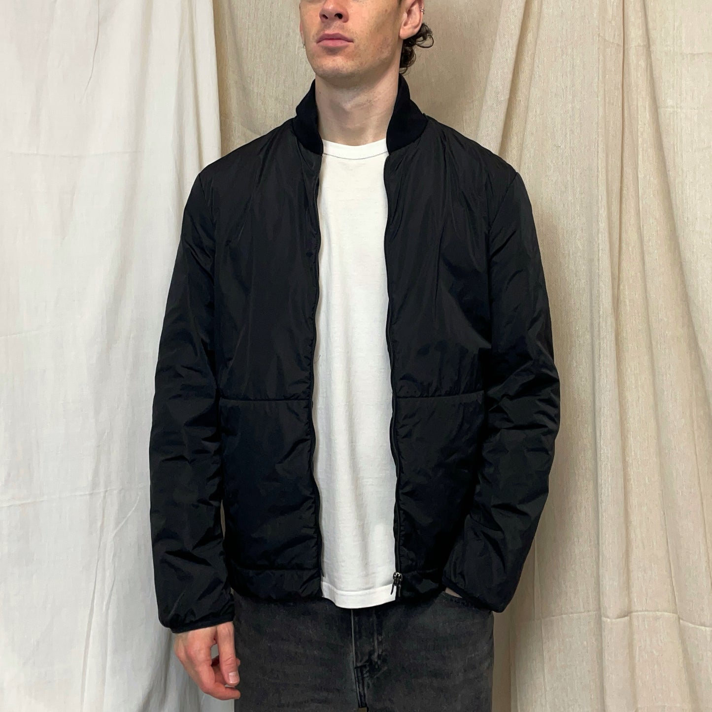 Prada Sport Black 00s Wool & Nylon Padded Liner Bomber Jacket