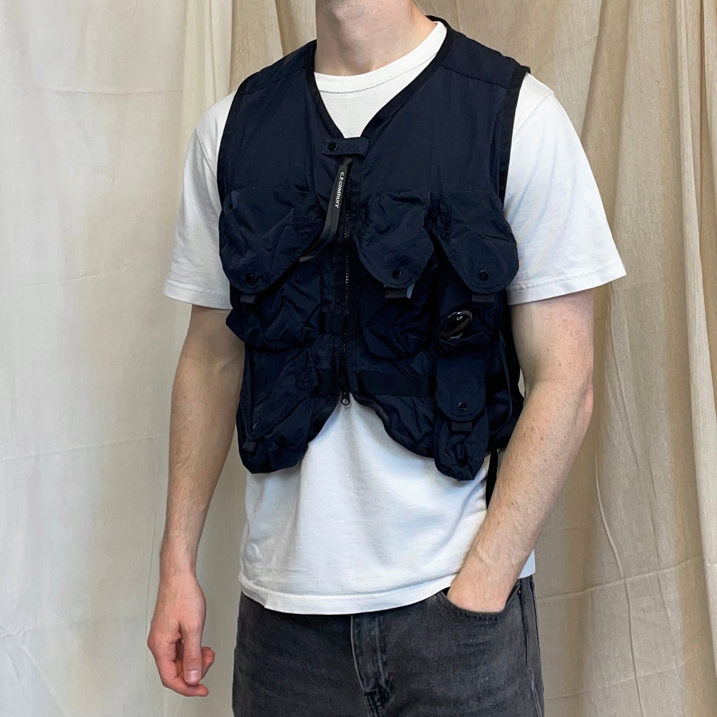 C.P. Company Navy 50 Fili Garment Dyed Tactical Utility Gilet Vest
