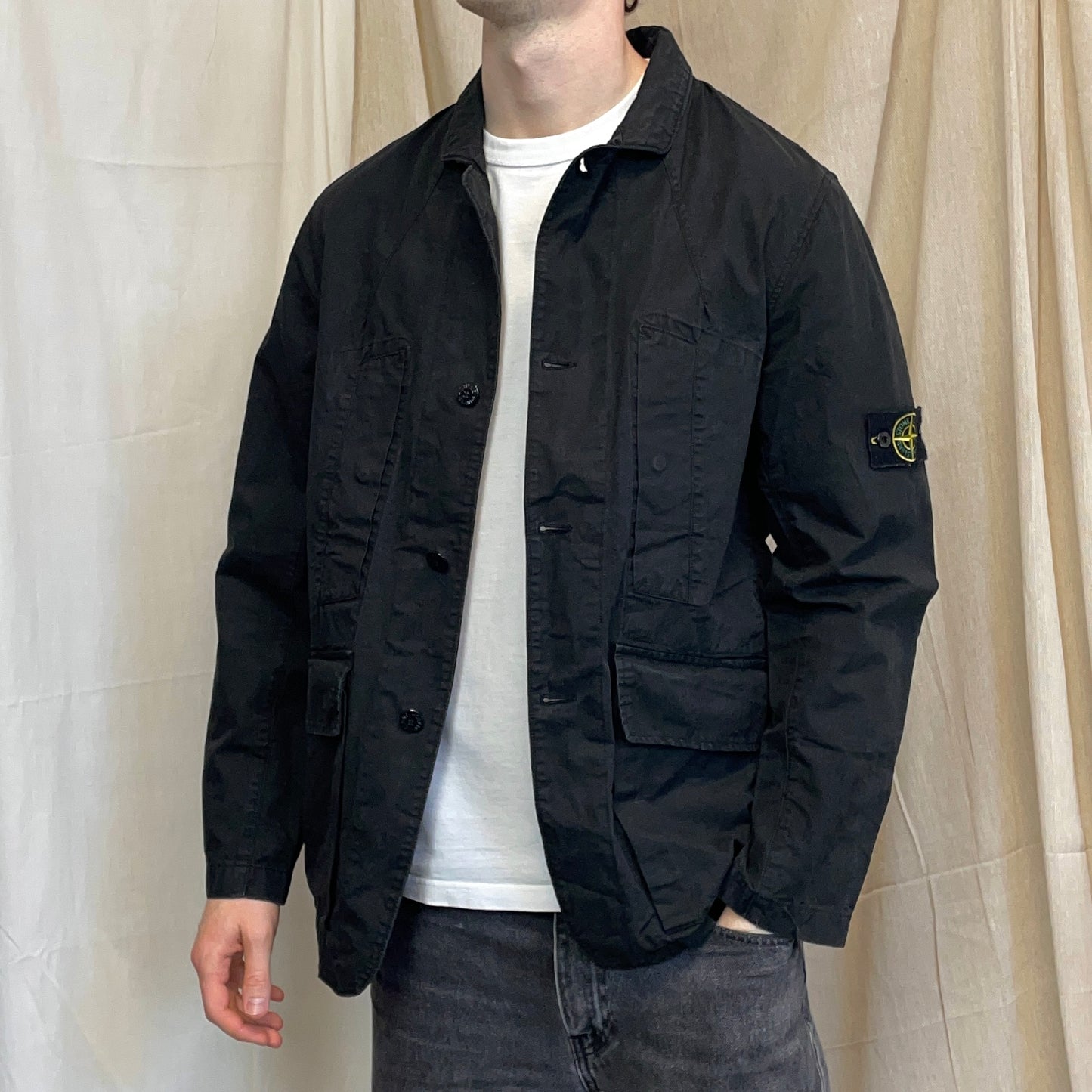 Stone Island Black SS07 Coated Cotton Canvas Button-Through Field Jacket