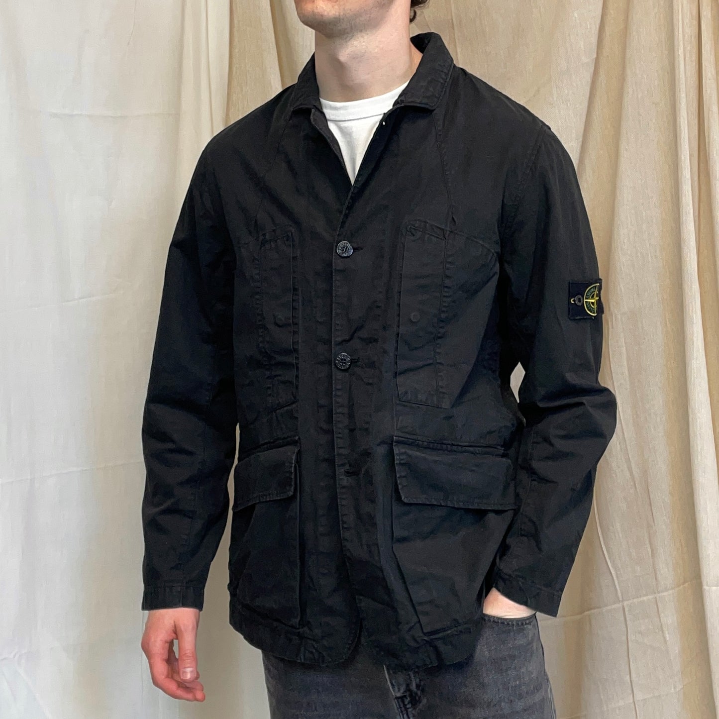 Stone Island Black SS07 Coated Cotton Canvas Button-Through Field Jacket
