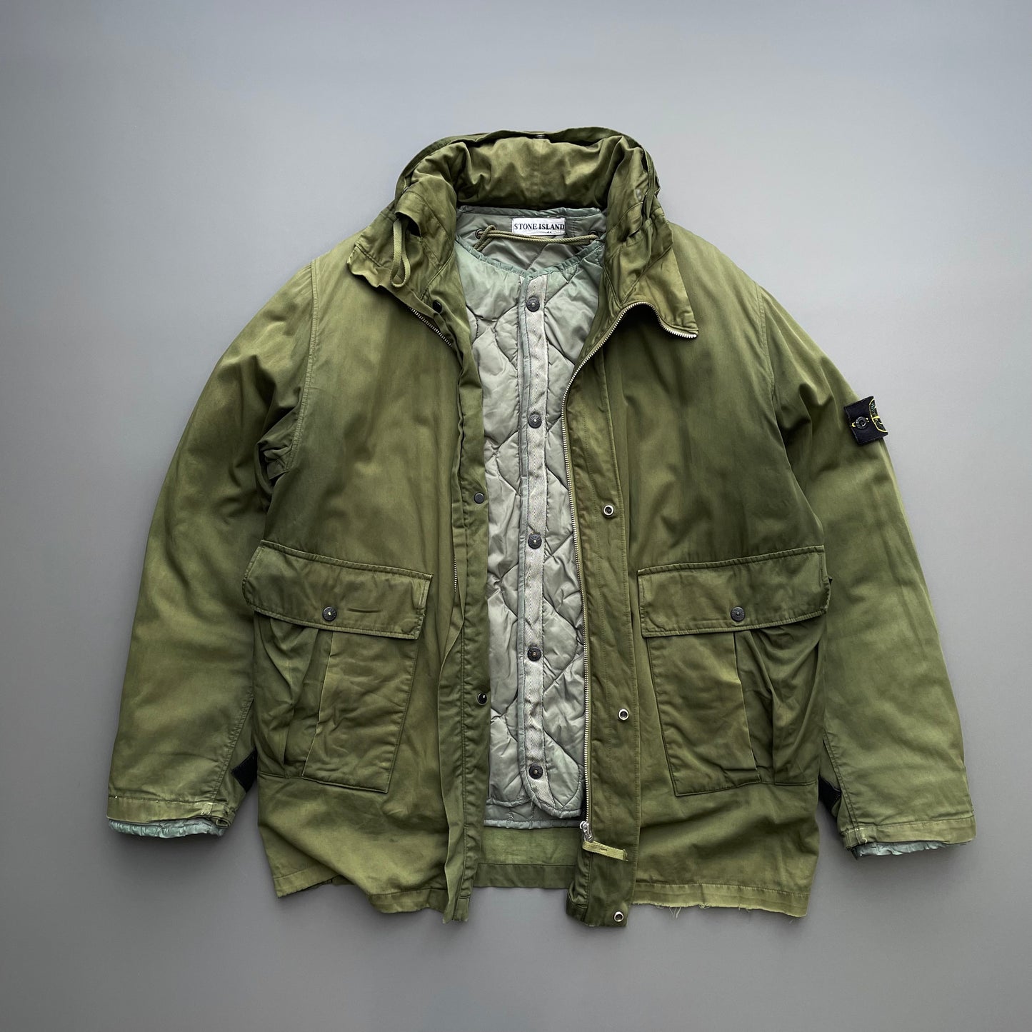 Stone Island Green AW01 Raso Gommato Dutch Rope Liner Overcoat