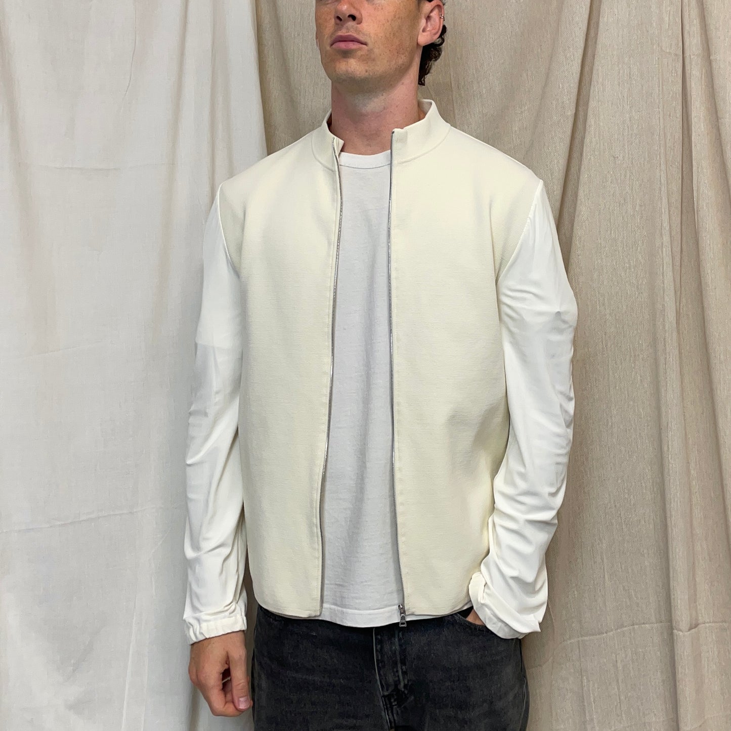Prada Sport Cream & White SS00 Lightweight Zip-Through Nylon Panelled Jacket