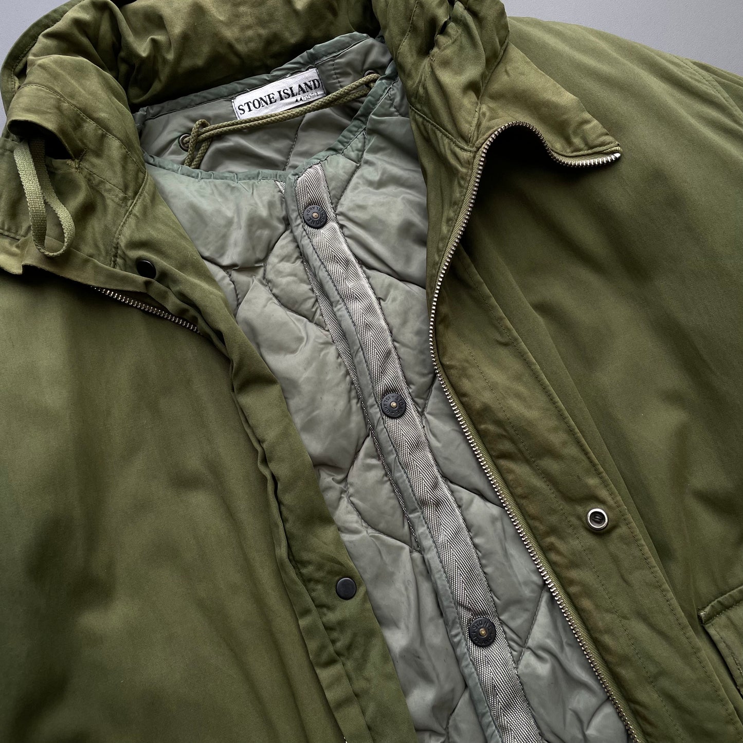 Stone Island Green AW01 Raso Gommato Dutch Rope Liner Overcoat
