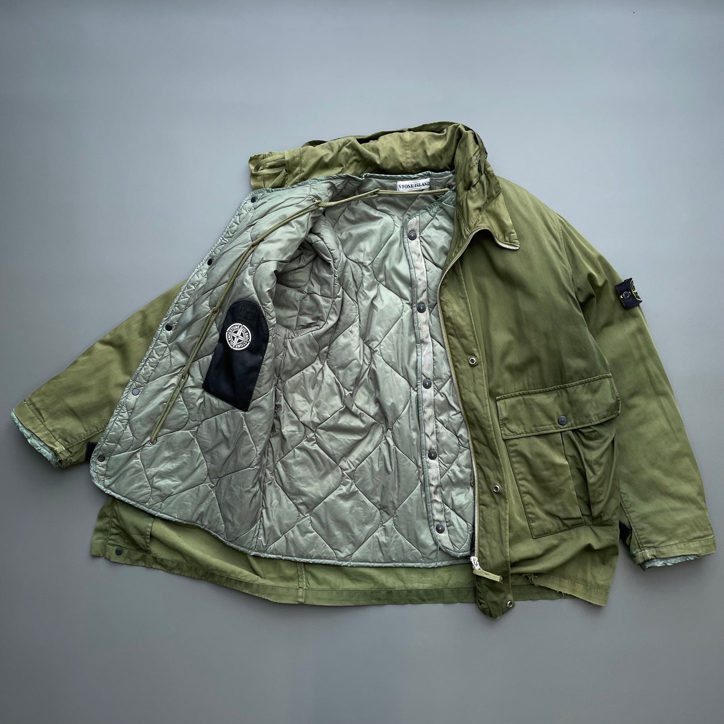 Stone Island Green AW01 Raso Gommato Dutch Rope Liner Overcoat