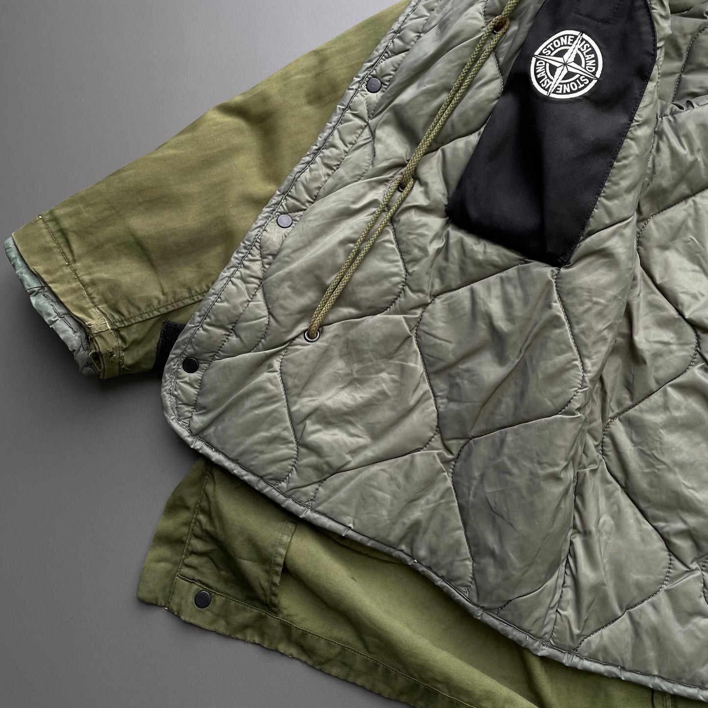 Stone Island Green AW01 Raso Gommato Dutch Rope Liner Overcoat
