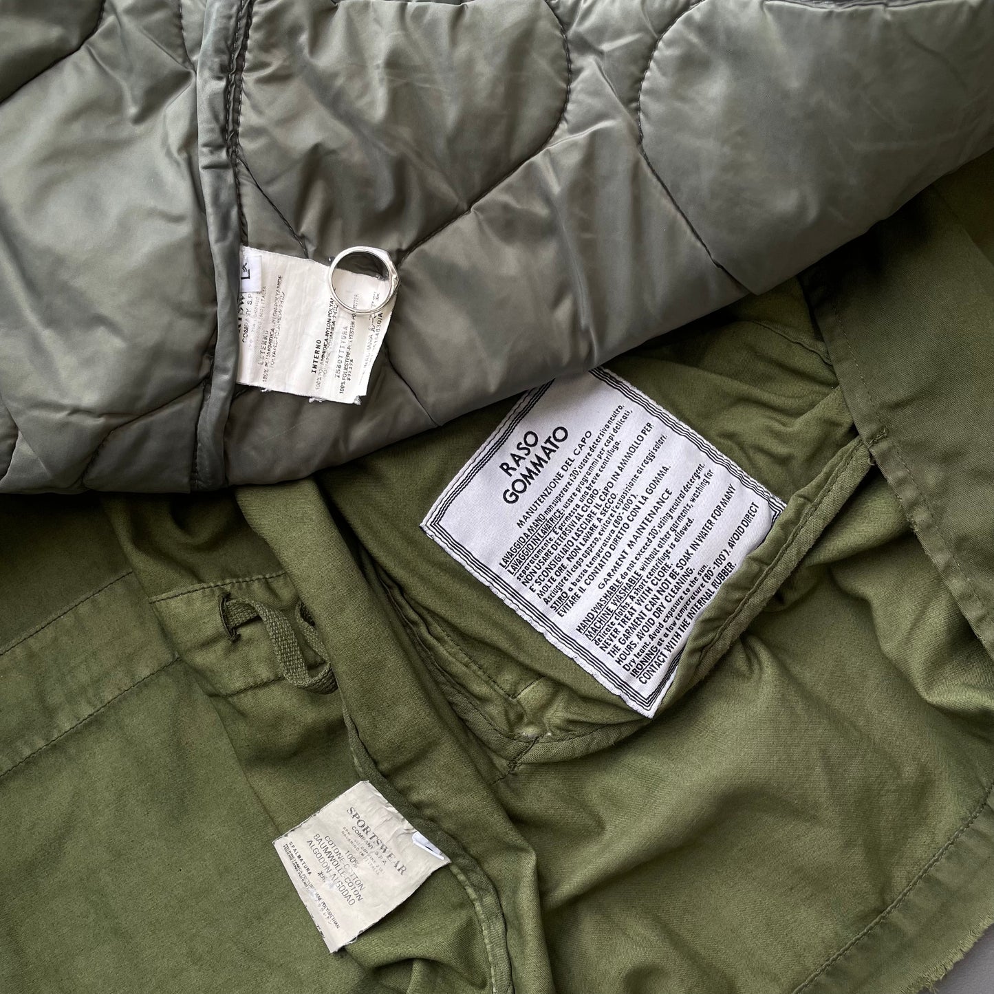 Stone Island Green AW01 Raso Gommato Dutch Rope Liner Overcoat