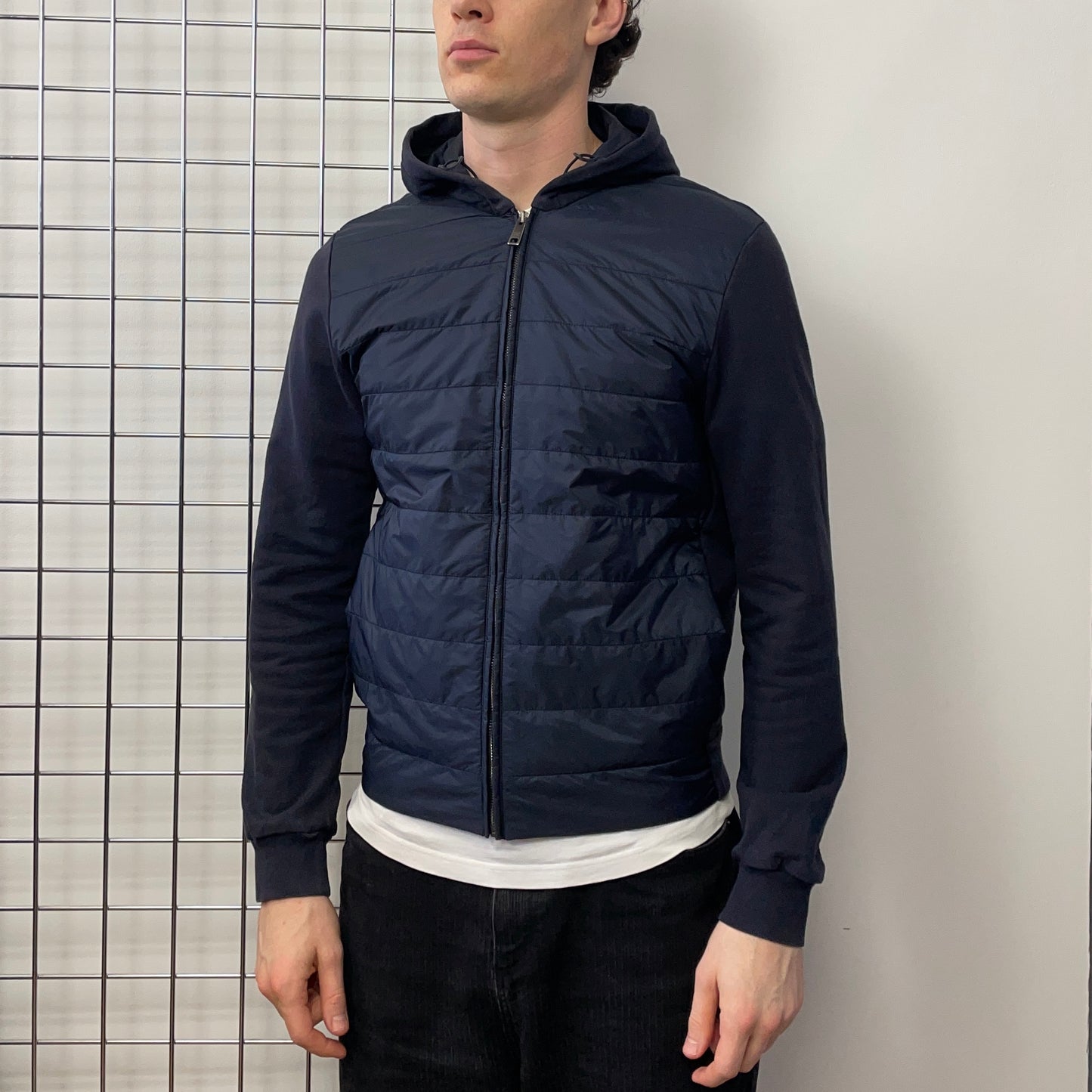 Prada Sport Navy 2016 Padded Hybrid Hooded Jacket
