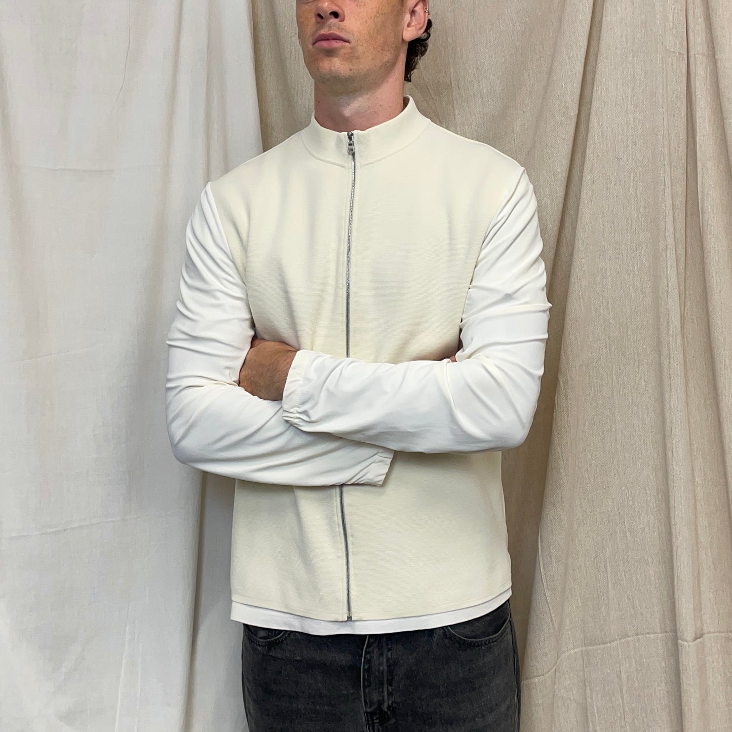 Prada Sport Cream & White SS00 Lightweight Zip-Through Nylon Panelled Jacket
