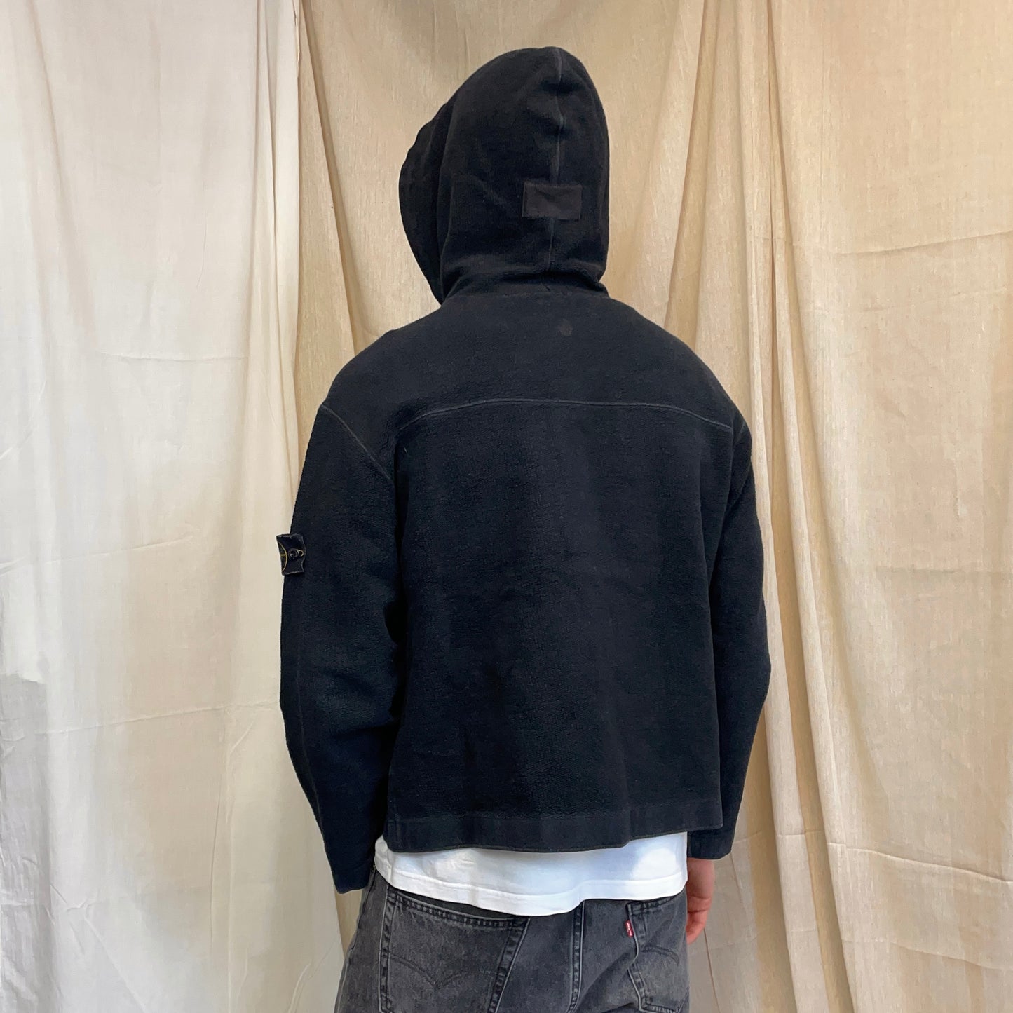 Stone Island Black AW03 Zip-Through Fleece Hooded Jacket