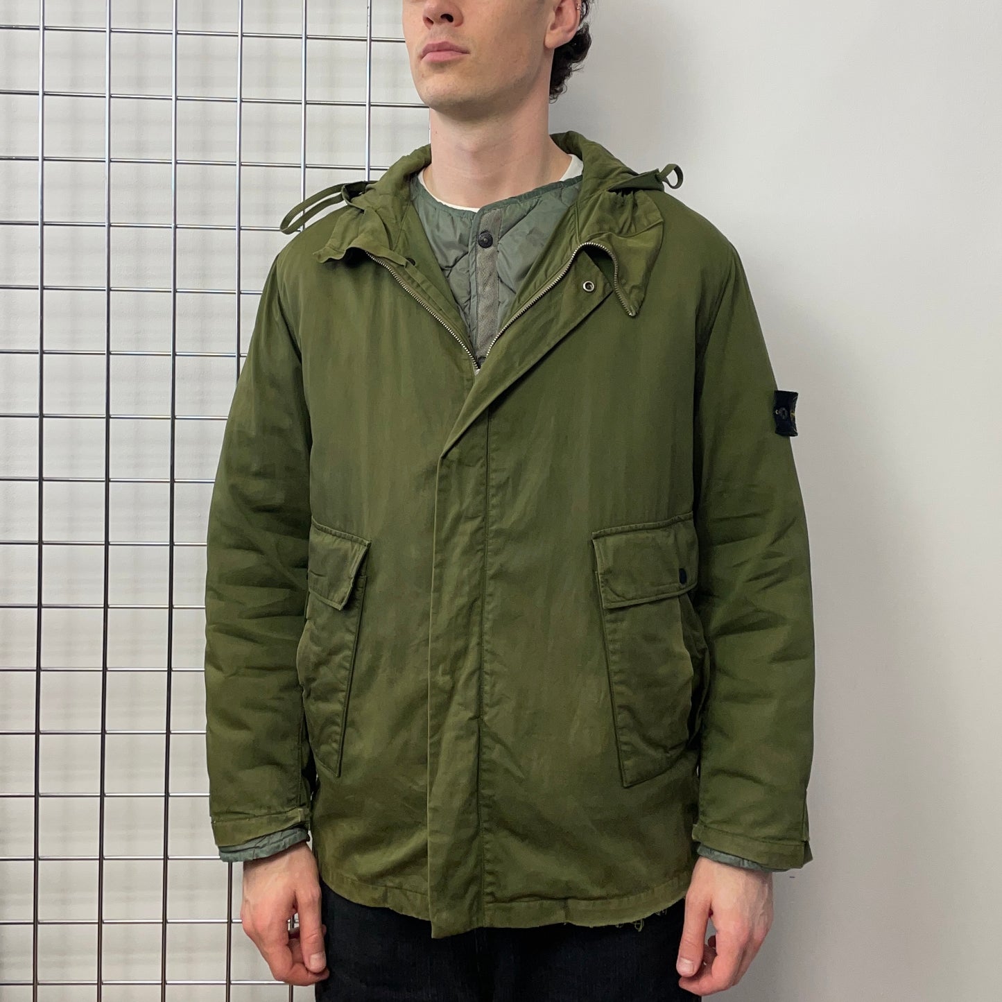 Stone Island Green AW01 Raso Gommato Dutch Rope Liner Overcoat