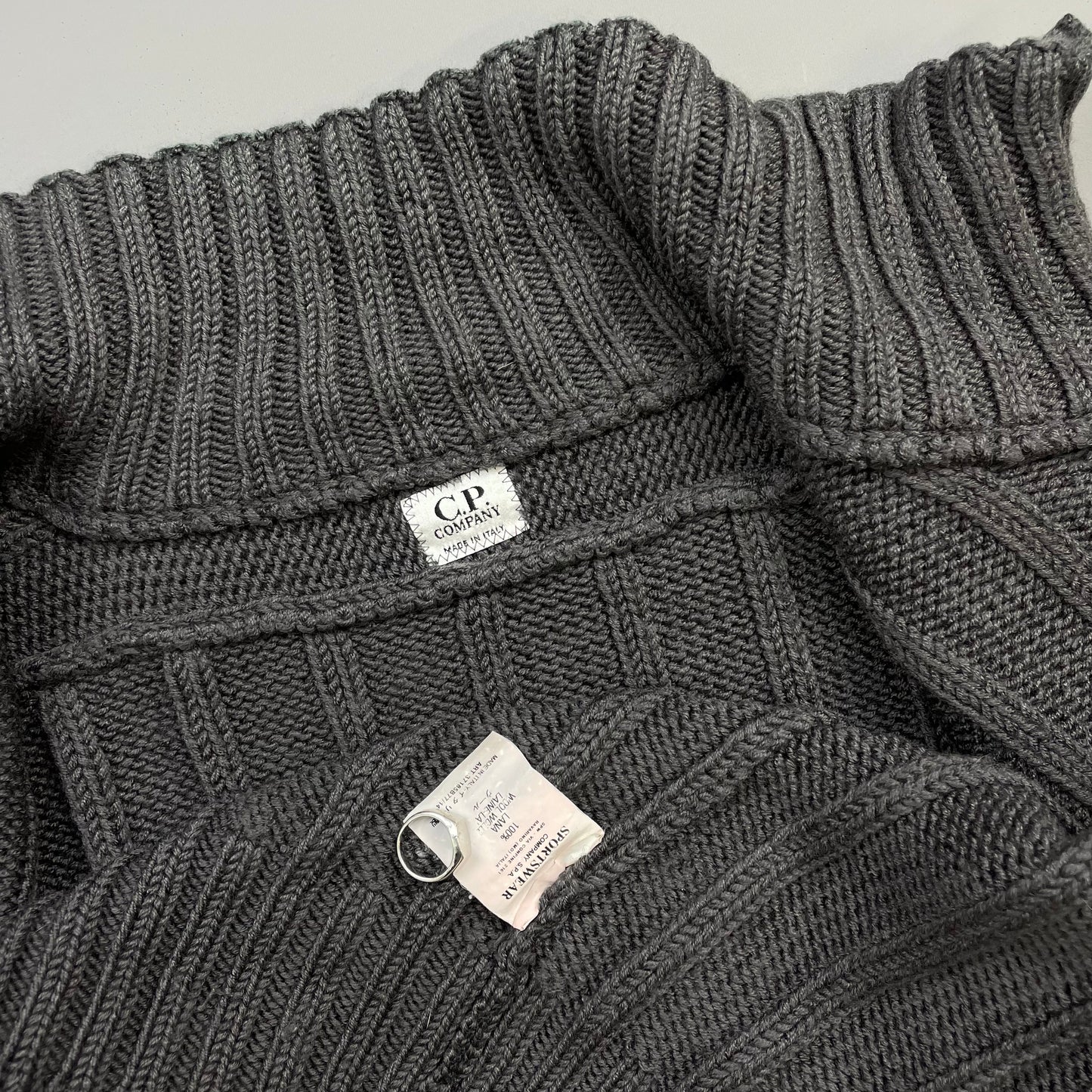 C.P. Company Dark Grey AW02 Chunky Wool Knit Cardigan Jacket