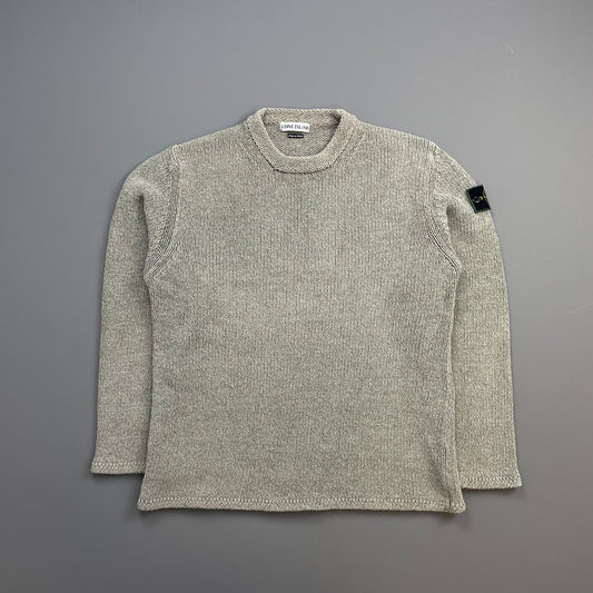 Stone Island Grey AW98 Chenille Crewneck Knit Green Edge Badge Jumper