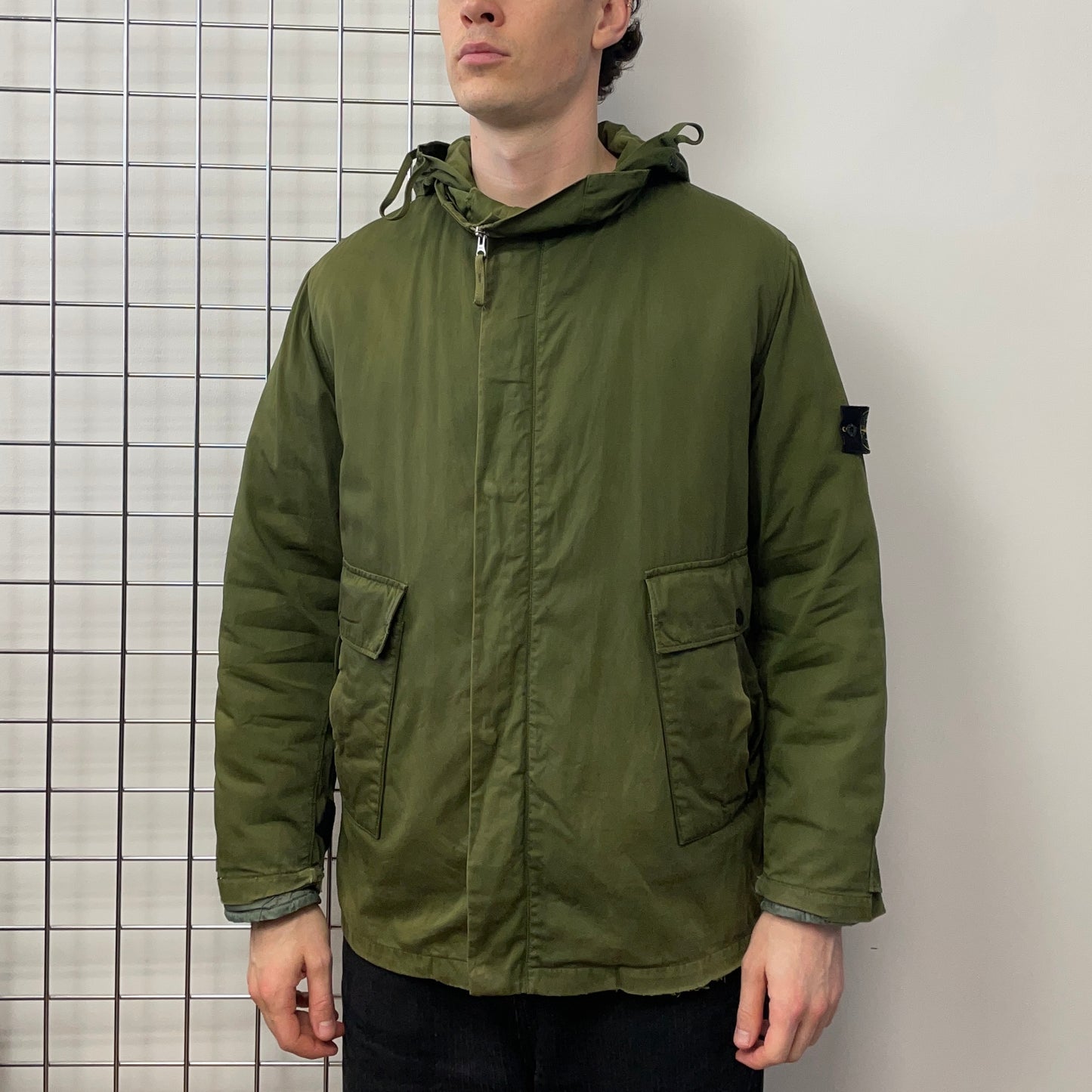 Stone Island Green AW01 Raso Gommato Dutch Rope Liner Overcoat