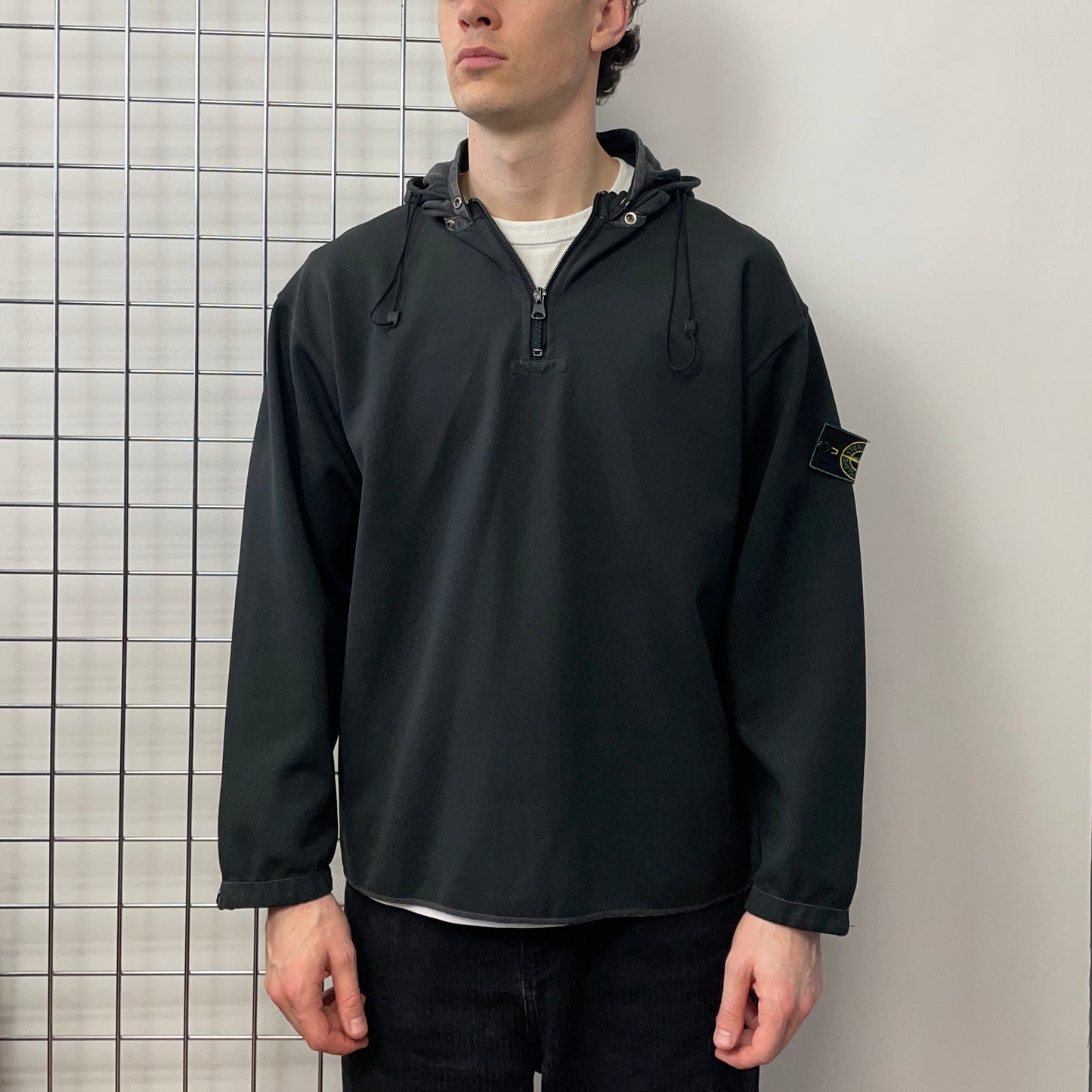Stone Island Dark Grey AW96 Nylon Green Edge Badge Technical Hooded Smock
