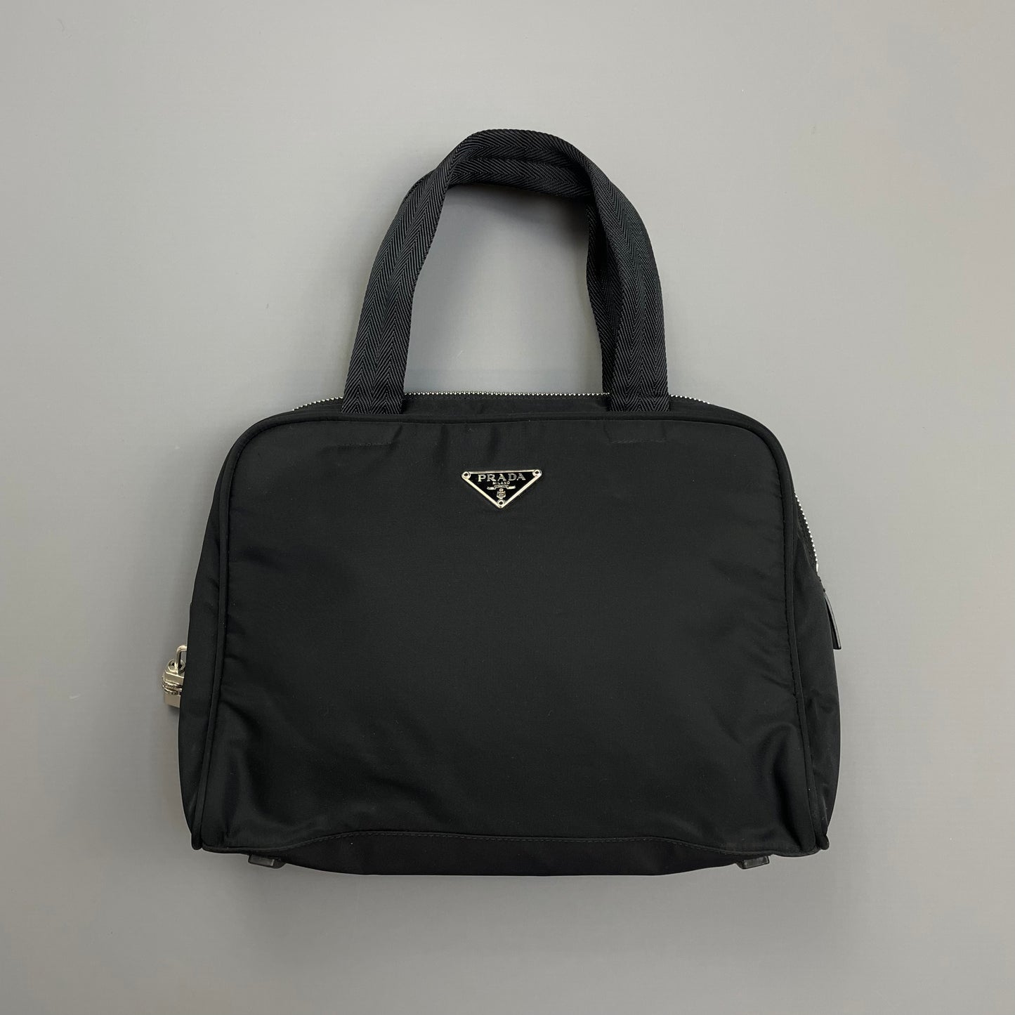 Prada Black Tessuto Nylon Padlock Handbag