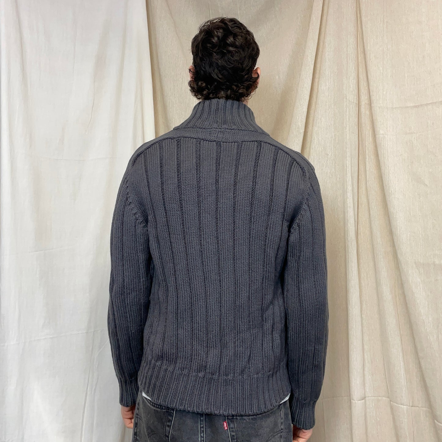 C.P. Company Dark Grey AW02 Chunky Wool Knit Cardigan Jacket