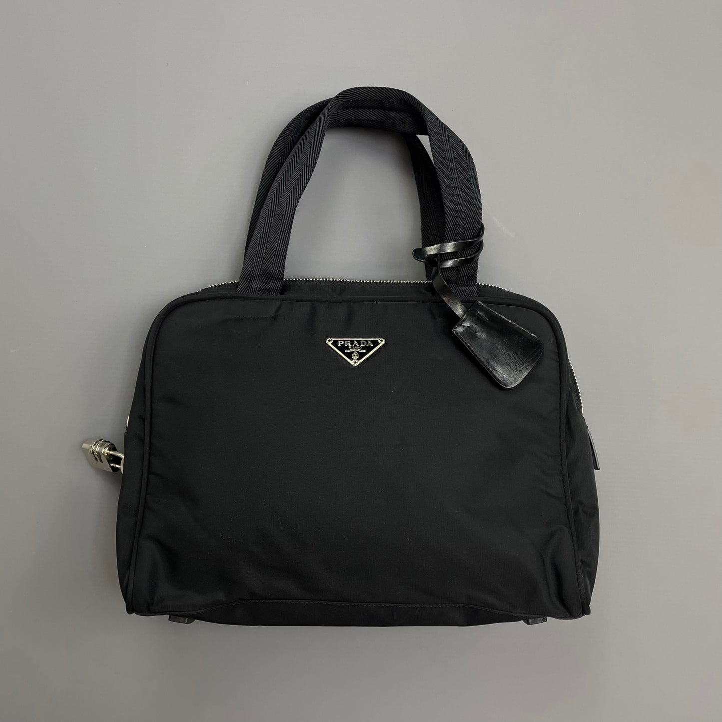 Prada Black Tessuto Nylon Padlock Handbag