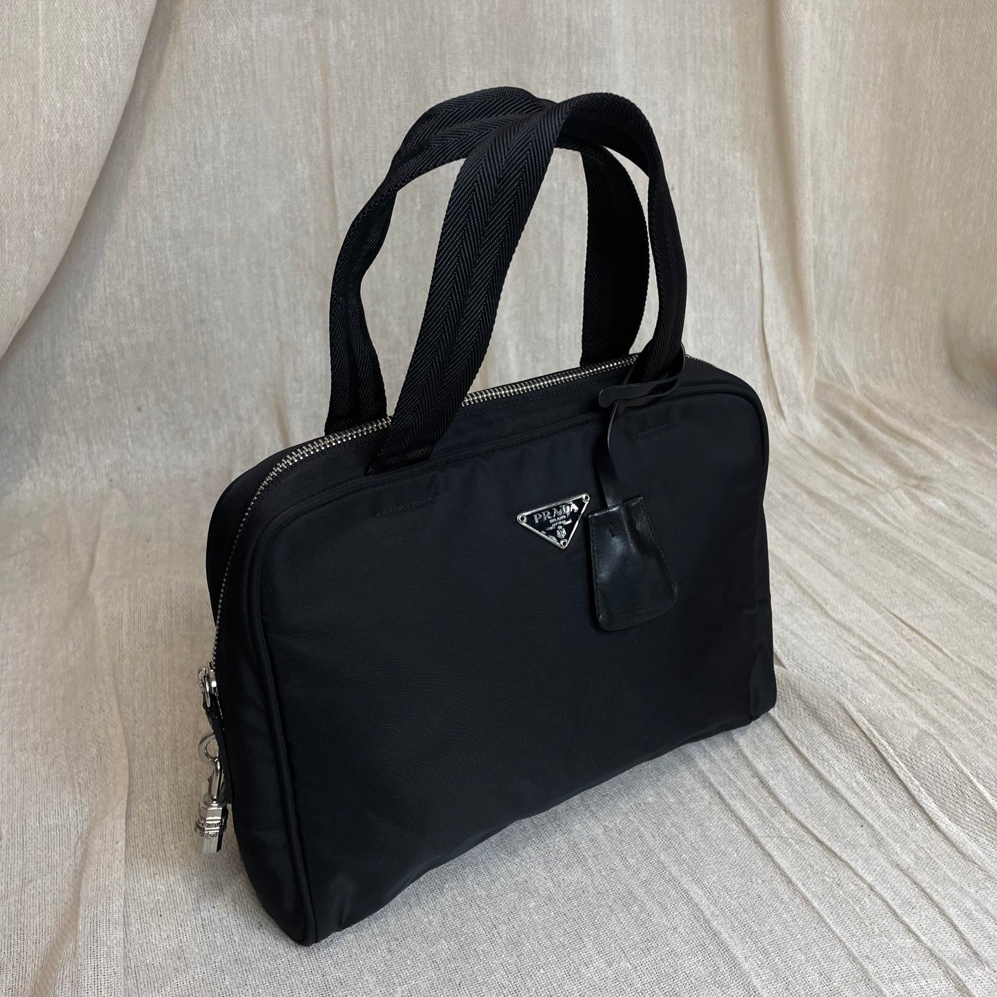 Prada Black Tessuto Nylon Padlock Handbag