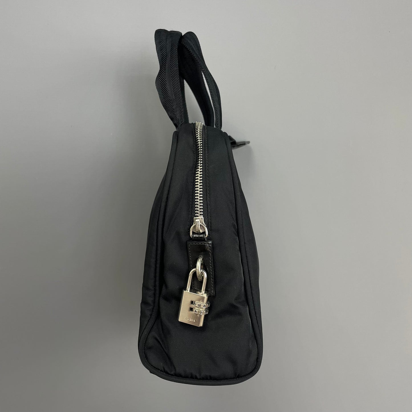 Prada Black Tessuto Nylon Padlock Handbag