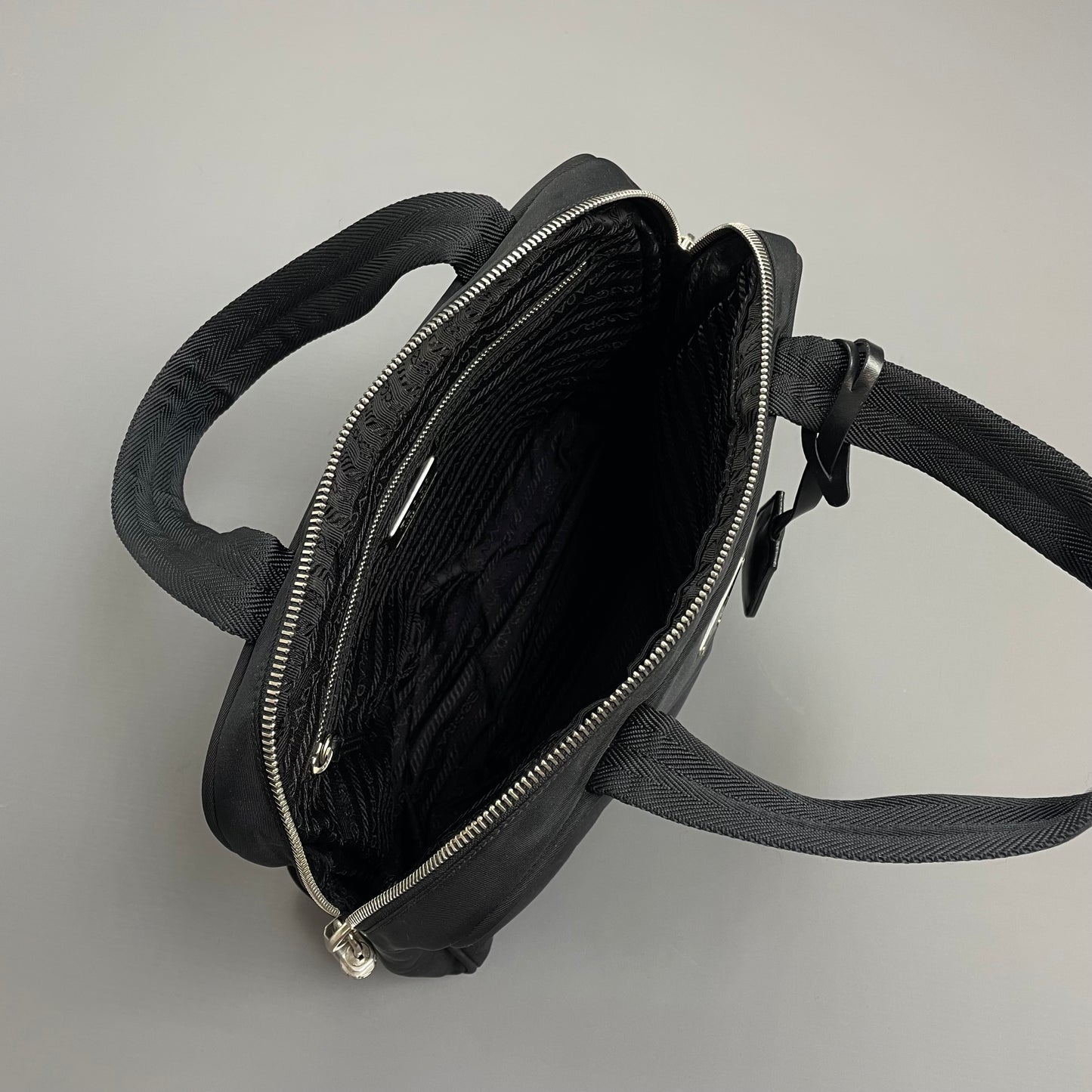 Prada Black Tessuto Nylon Padlock Handbag