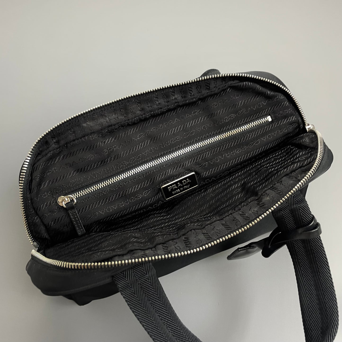 Prada Black Tessuto Nylon Padlock Handbag
