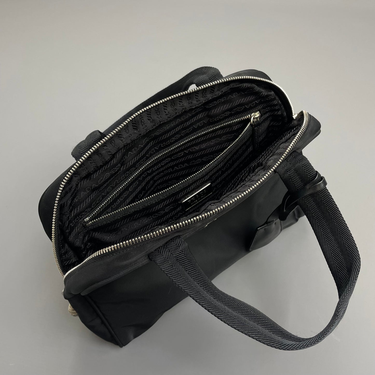 Prada Black Tessuto Nylon Padlock Handbag