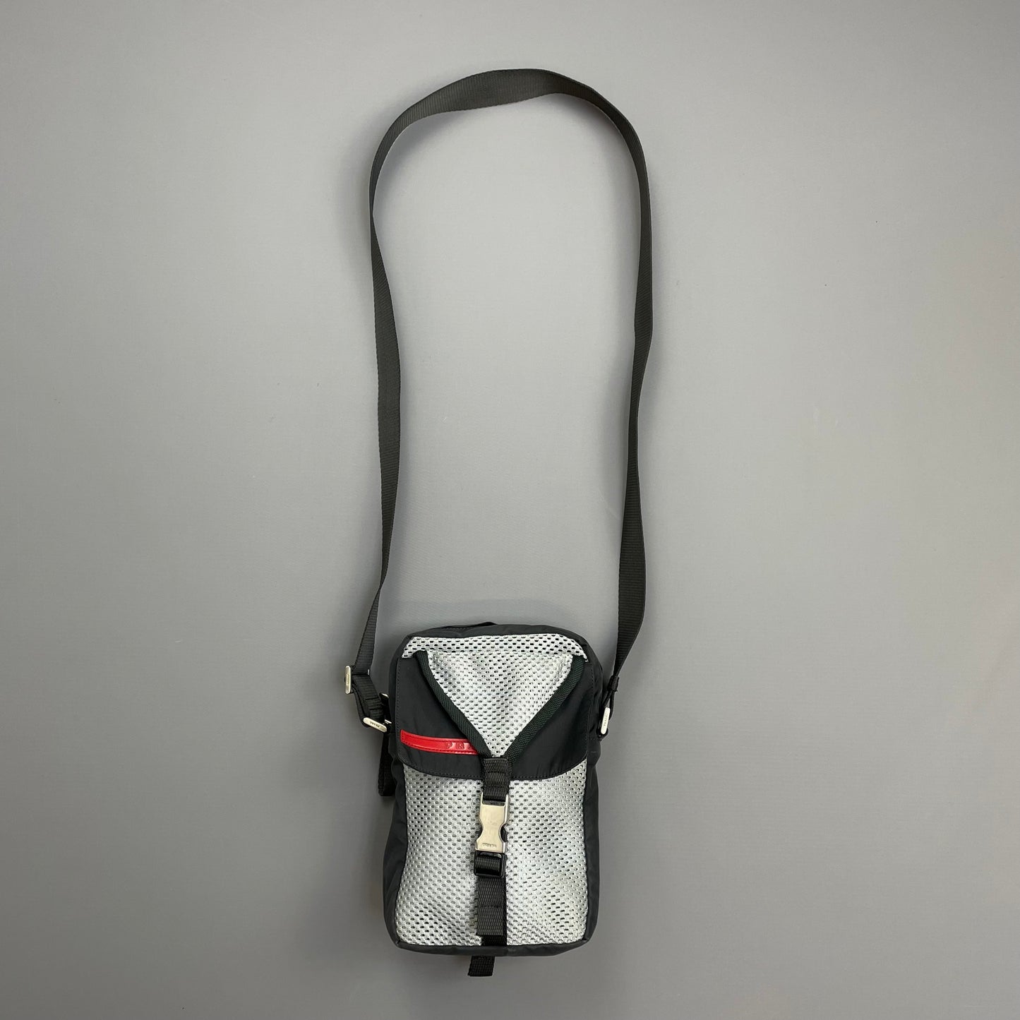 Prada Sport Grey & Black 00s Mesh Crossbody Side Shoulder Bag