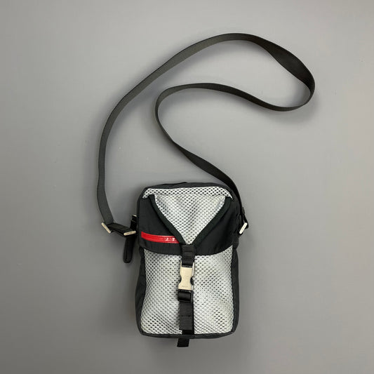 Prada Sport Grey & Black 00s Mesh Crossbody Side Shoulder Bag