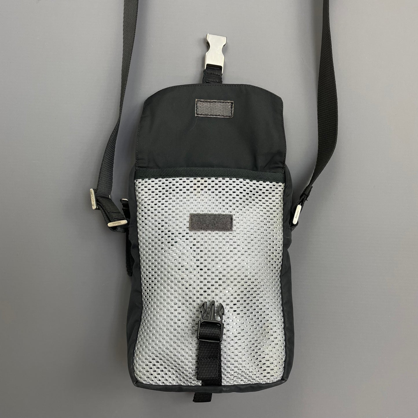Prada Sport Grey & Black 00s Mesh Crossbody Side Shoulder Bag
