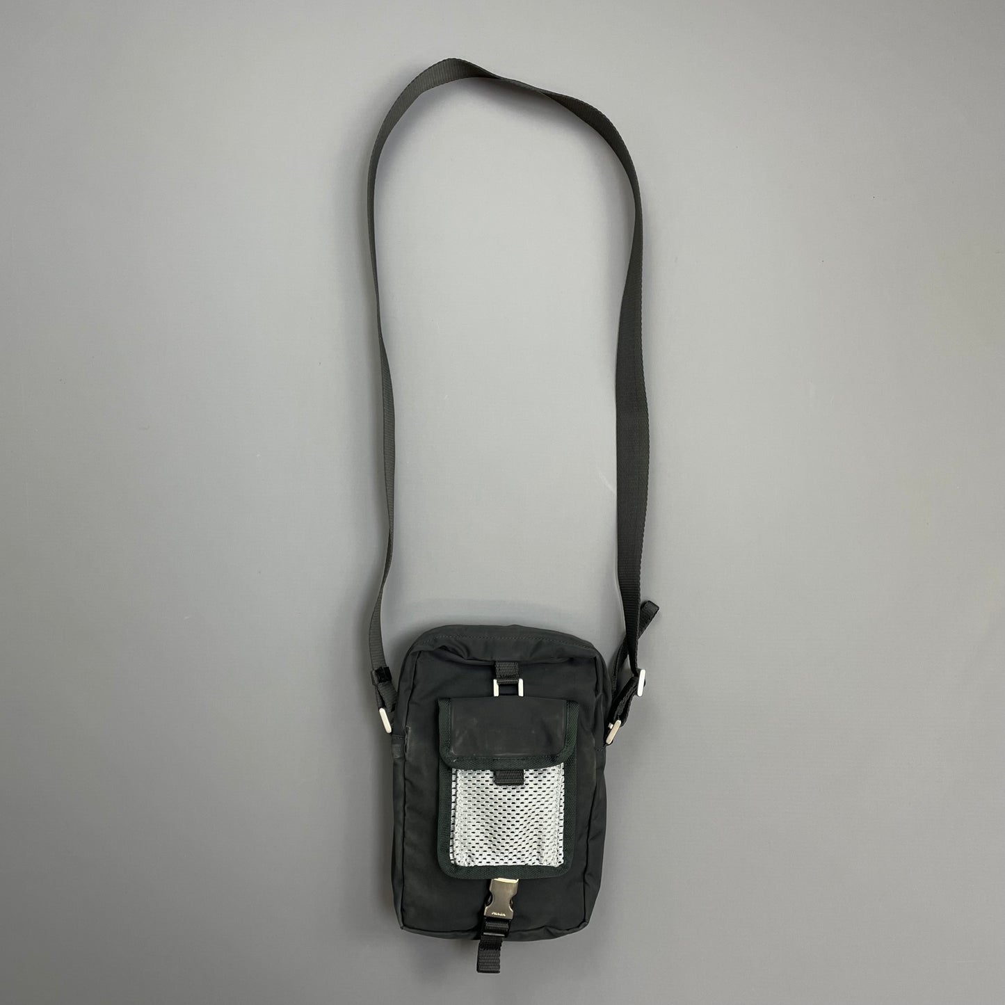 Prada Sport Grey & Black 00s Mesh Crossbody Side Shoulder Bag