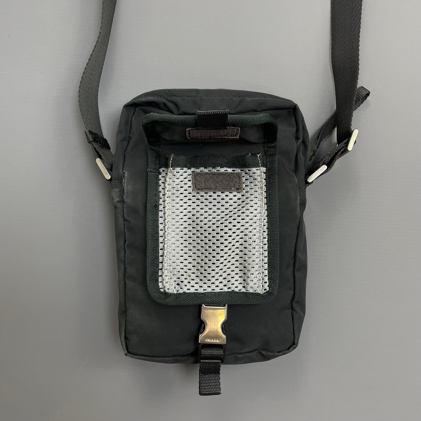 Prada Sport Grey & Black 00s Mesh Crossbody Side Shoulder Bag