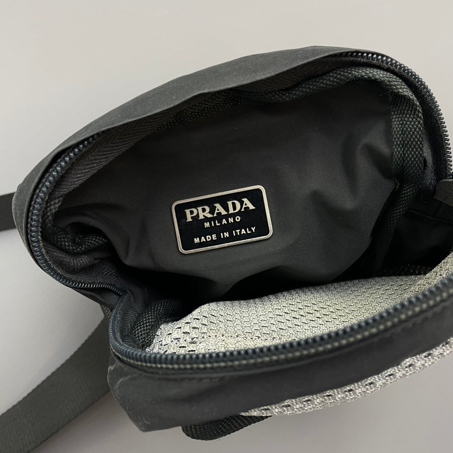 Prada Sport Grey & Black 00s Mesh Crossbody Side Shoulder Bag