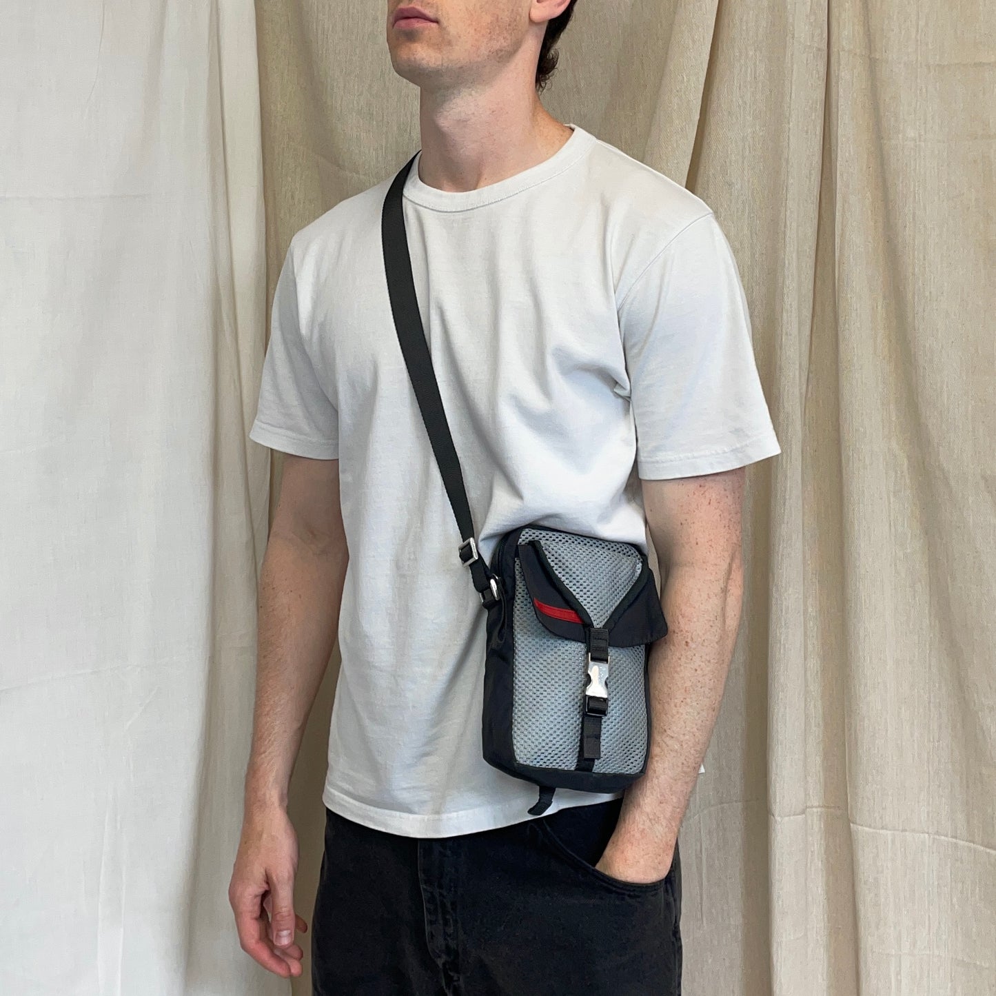 Prada Sport Grey & Black 00s Mesh Crossbody Side Shoulder Bag