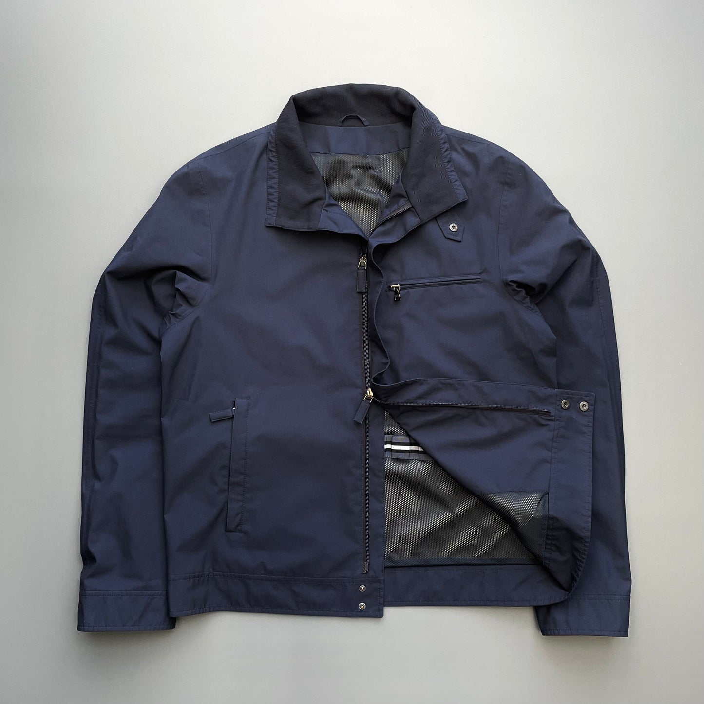 Prada Sport Navy 00s Goretex Nylon Trim Collar Harrington Jacket