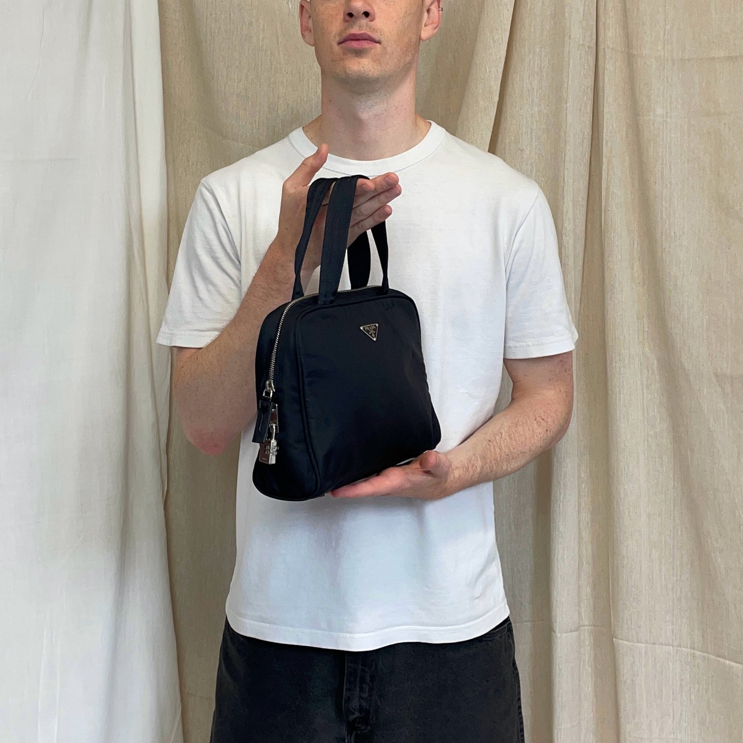 Prada Black Tessuto Nylon Padlock Handbag