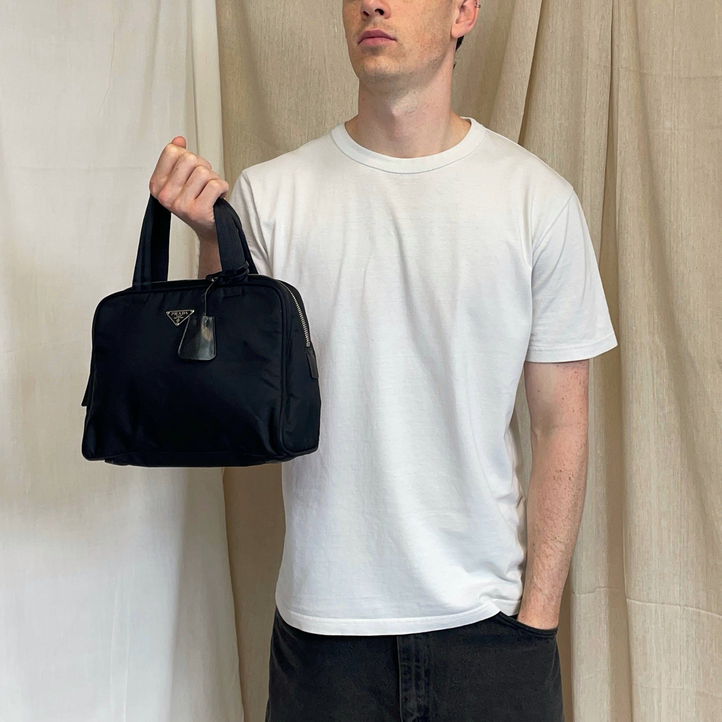 Prada Black Tessuto Nylon Padlock Handbag