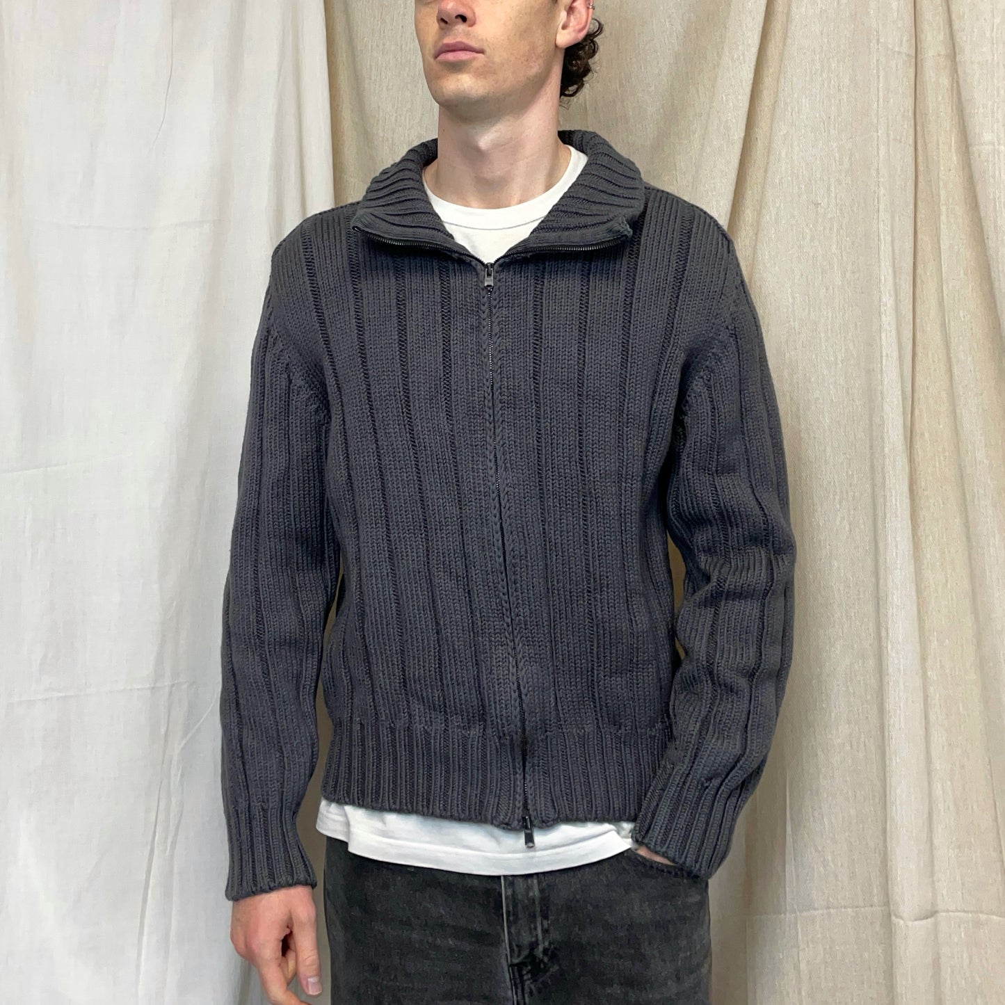 C.P. Company Dark Grey AW02 Chunky Wool Knit Cardigan Jacket