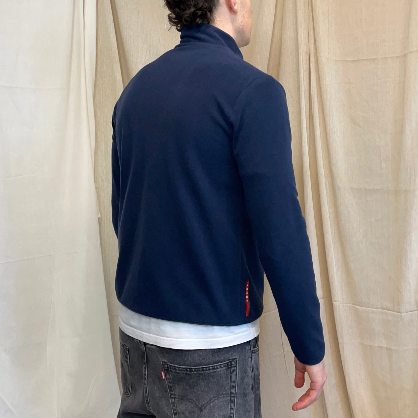 Prada Sport Navy Blue 2012 Reversible Fleece & Wool Knit Zip Cardigan Jacket