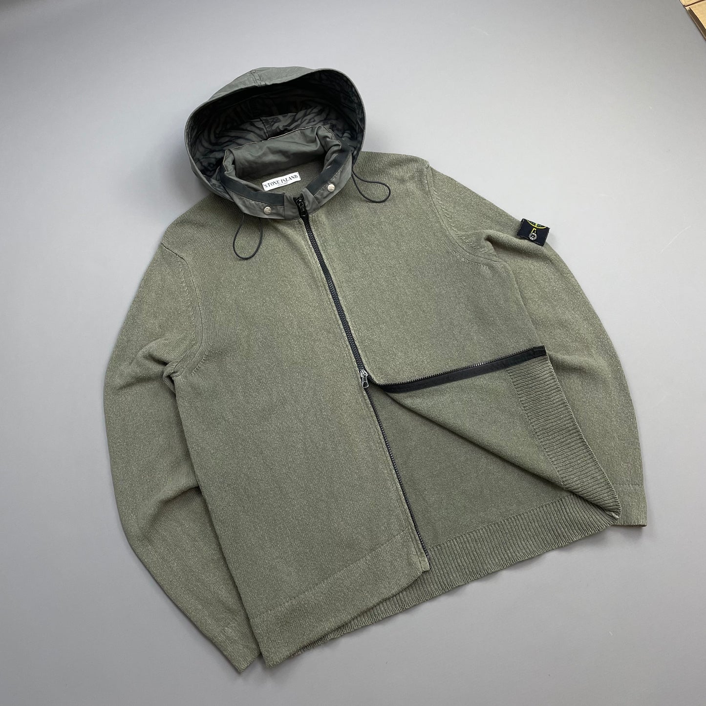 Stone Island Green SS07 David-TC Concealed Hood Knit Jacket