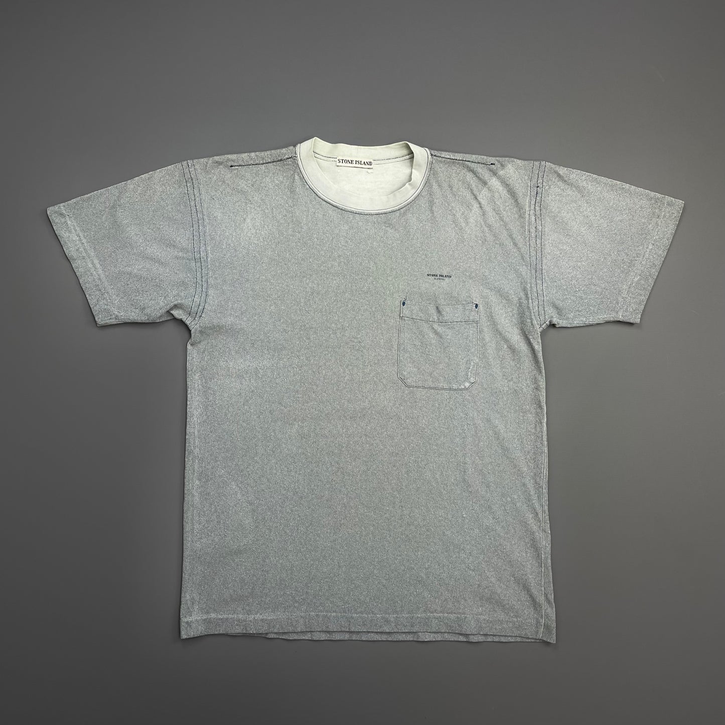Stone Island Grey Blue 80s Marina Chest Spellout Tee