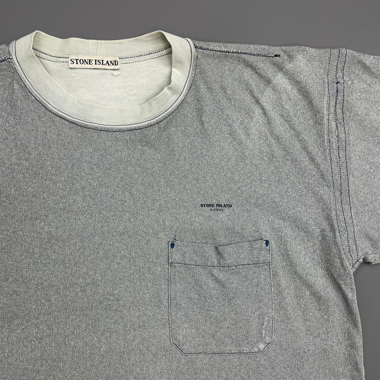 Stone Island Grey Blue 80s Marina Chest Spellout Tee