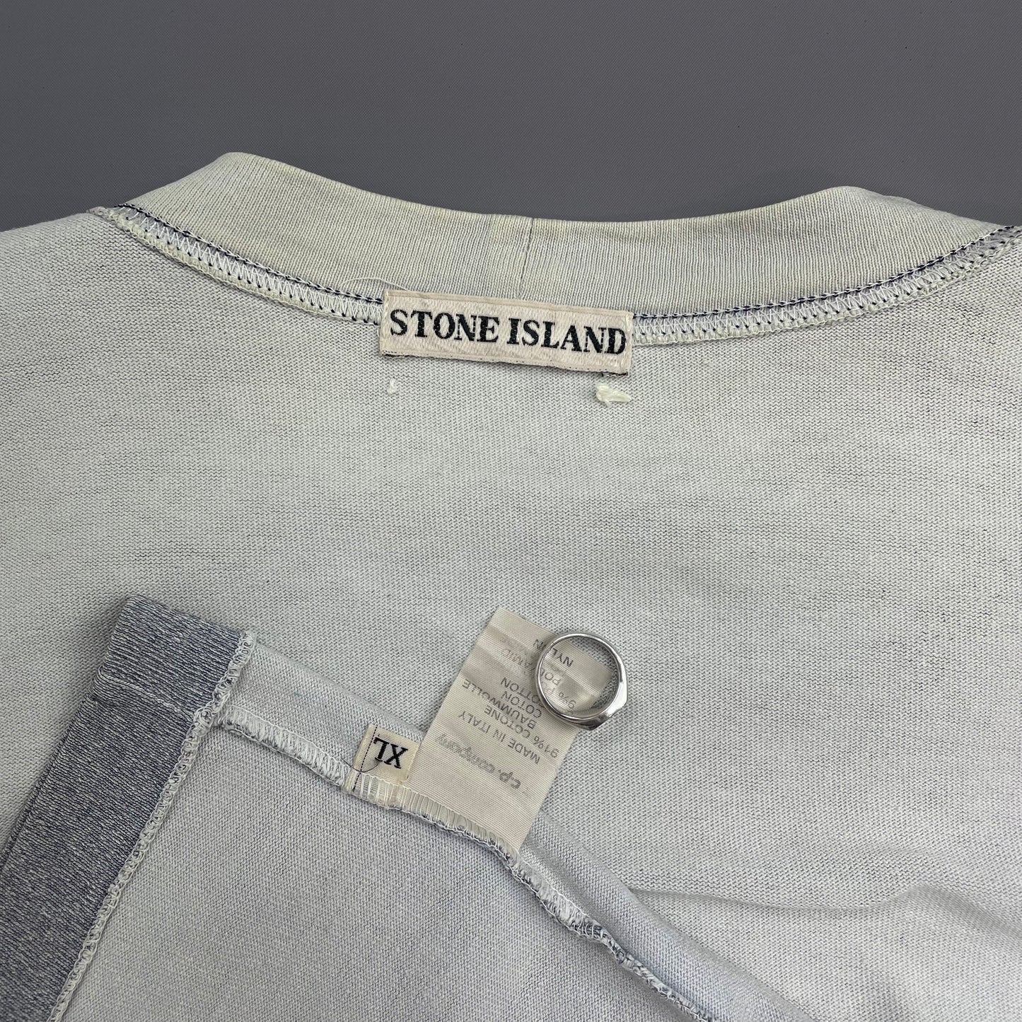 Stone Island Grey Blue 80s Marina Chest Spellout Tee
