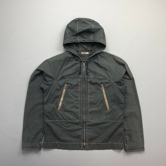 Prada Sport Grey Lightweight Contrast Stitching Hooded Windbreaker Jacket