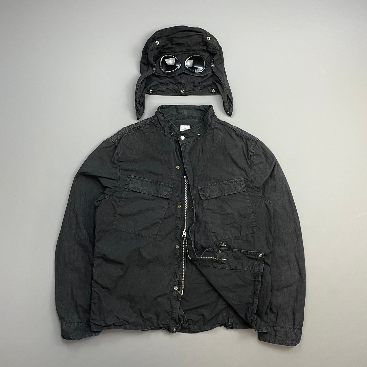 C.P. Company Black Cotton Detachable Hood Google Jacket