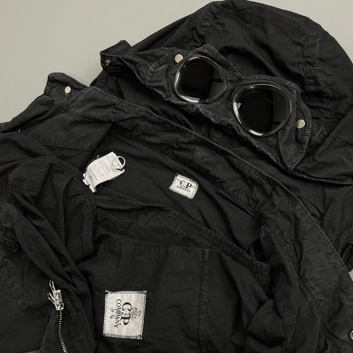 C.P. Company Black Cotton Detachable Hood Google Jacket