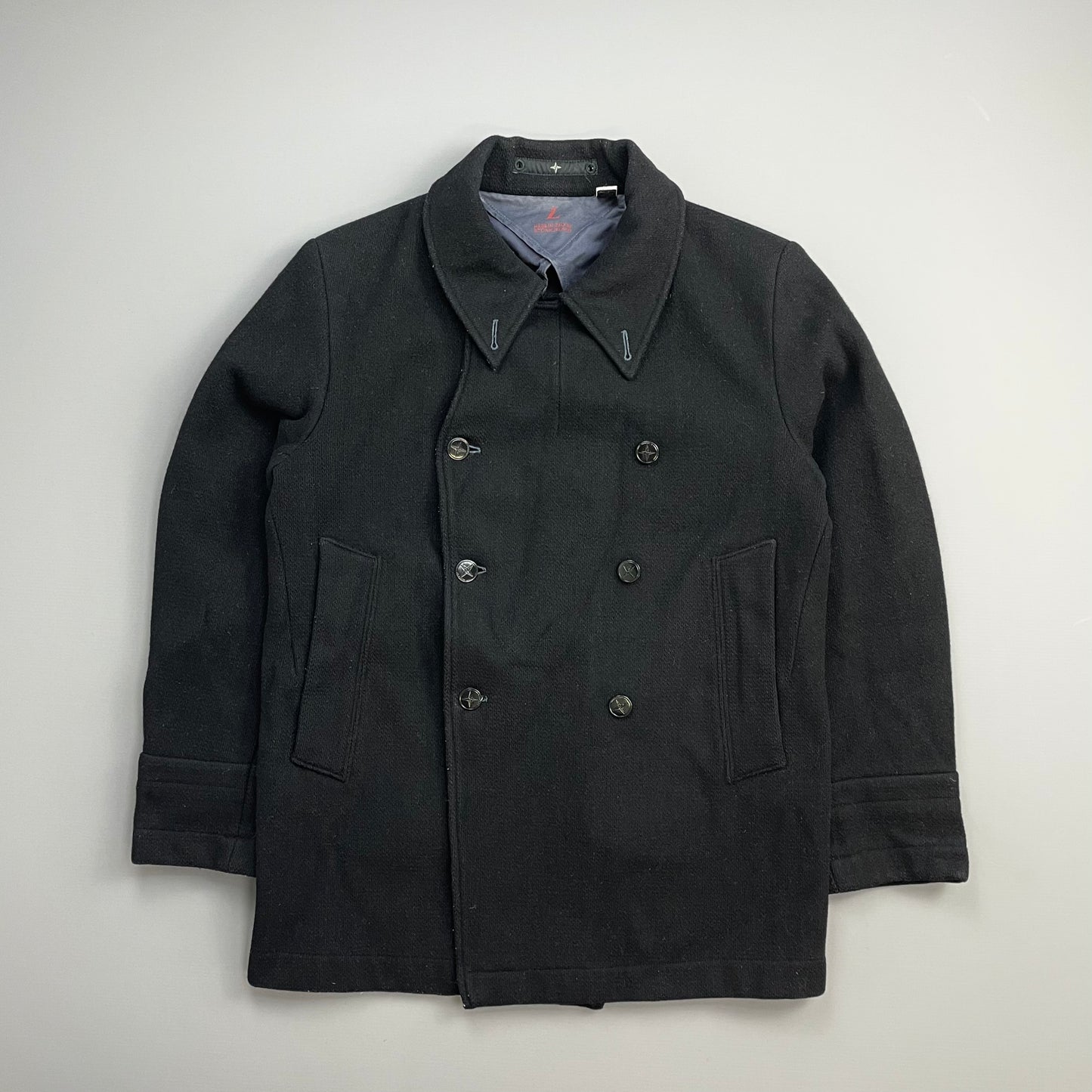 Stone Island Denims Black 00s Wool Blend Pea Coat