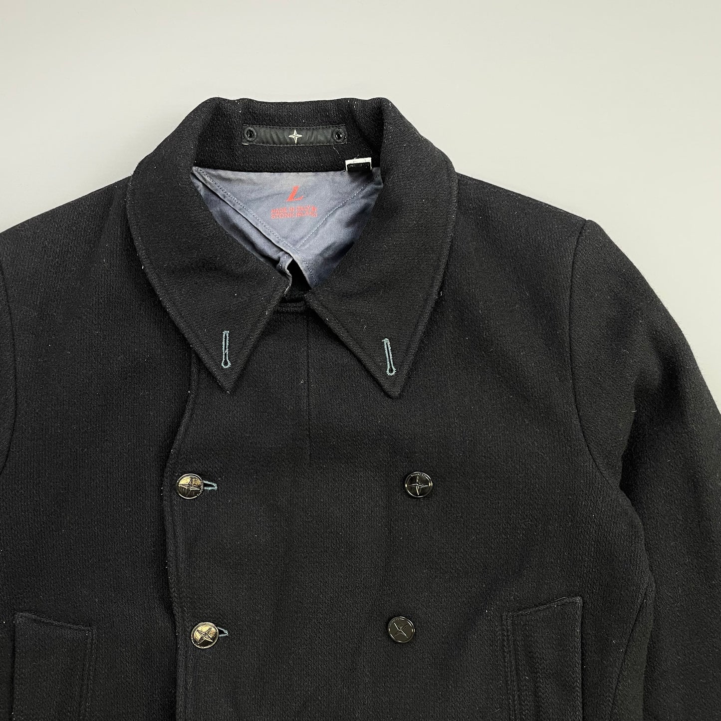 Stone Island Denims Black 00s Wool Blend Pea Coat
